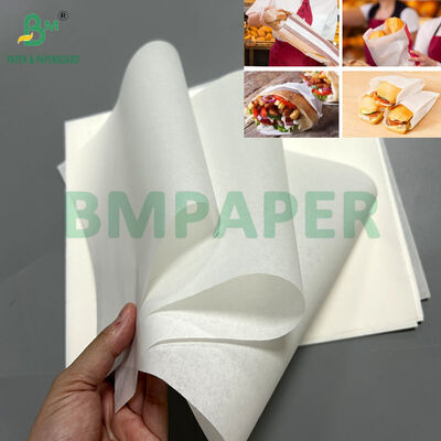 Carta antigrasso bianca da 35gsm 40gsm per sacchetti per fast food 390mm 532mm